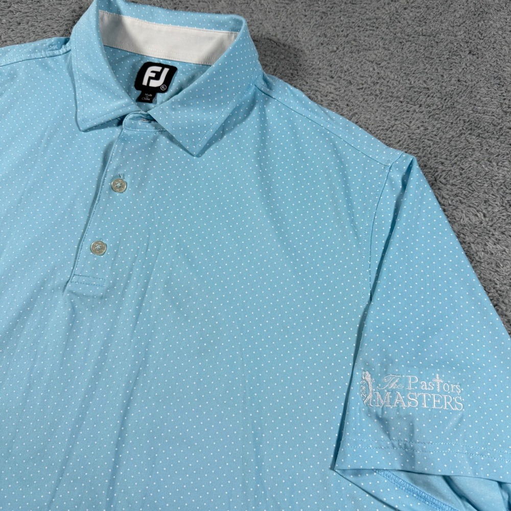FootJoy Polo Shirt Mens XL Blue Polka Dot The Pastors Masters Golf Performance
